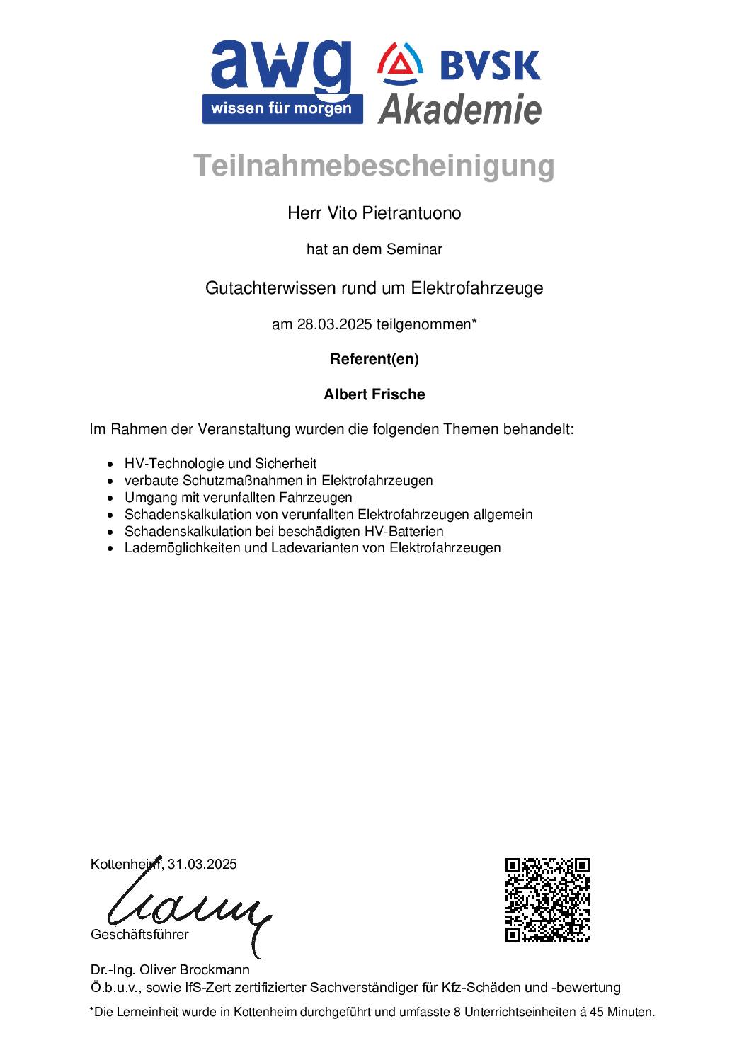 Vorschau: AWG Gutachterwissen E Fahrzeuge 28.3.25
