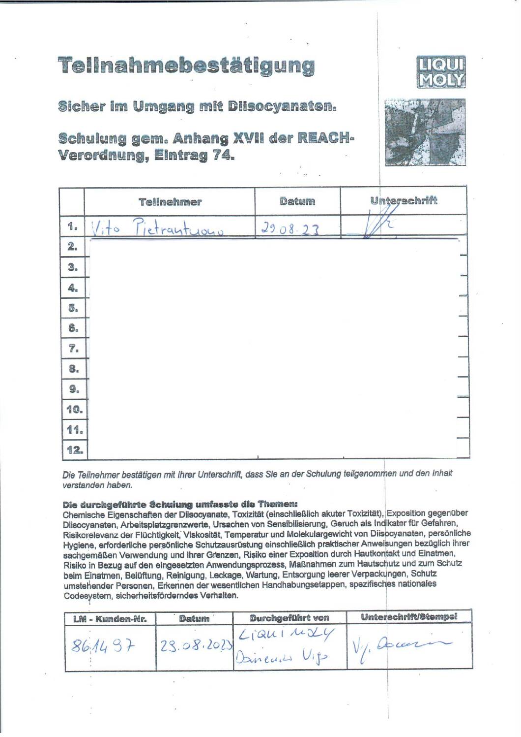 Vorschau: Diisocyanate Schulung 29.8.23