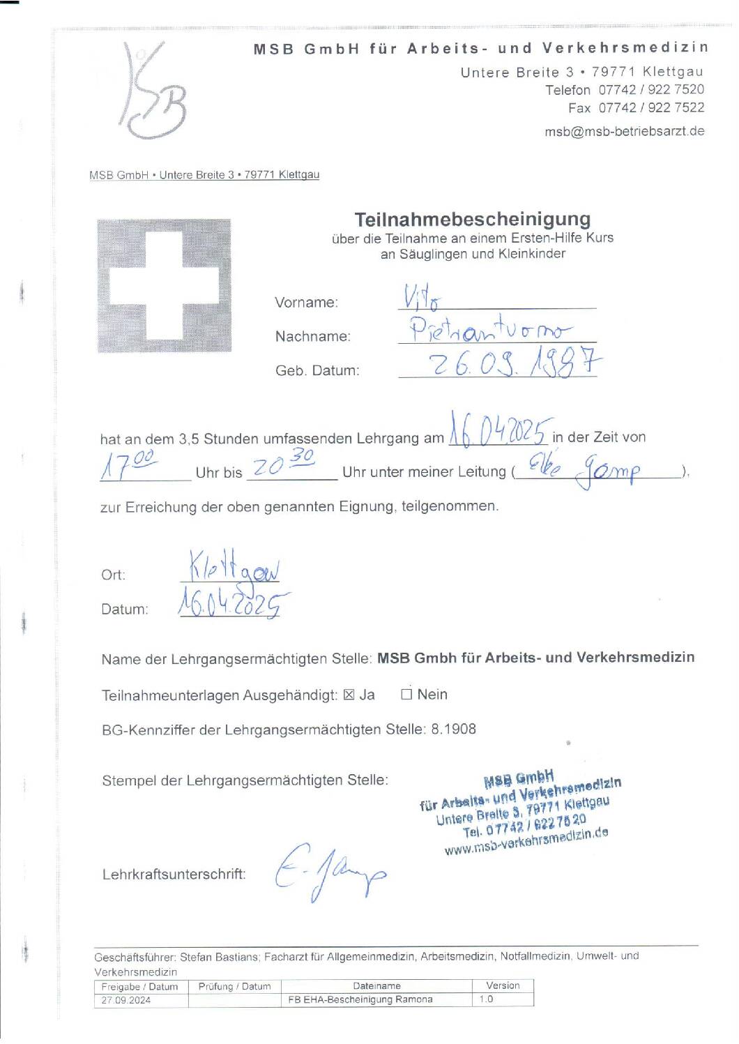 Vorschau: Erste Hilfe Kurs 16.4.25