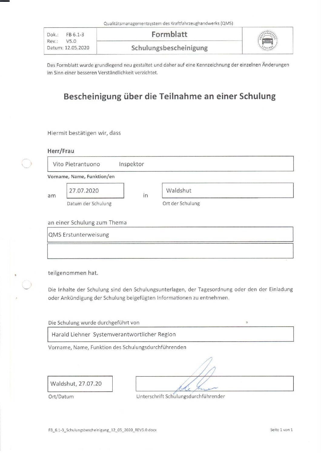Vorschau: QMS Inspektor Schulung 27.7.20