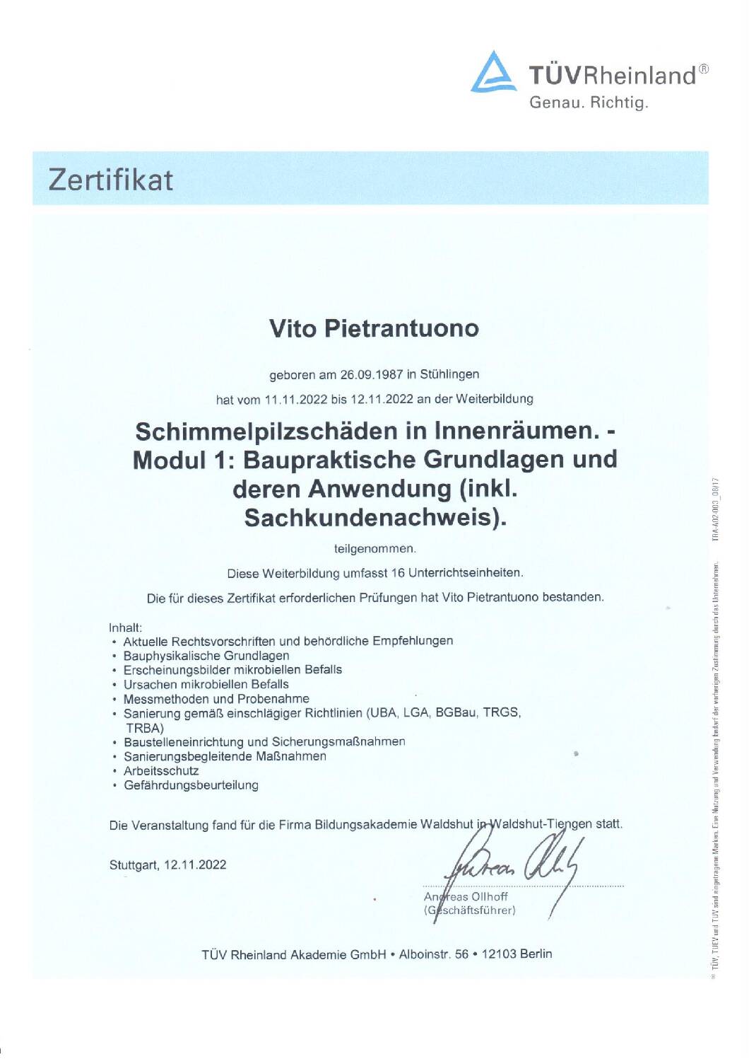 Vorschau: Schimmelpilzsachkunde 12.11.22