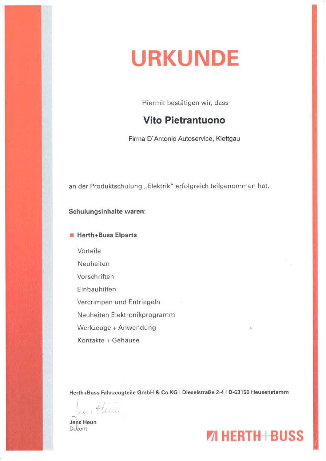 Vorschau: Schulung Elektrik Herth+Buss