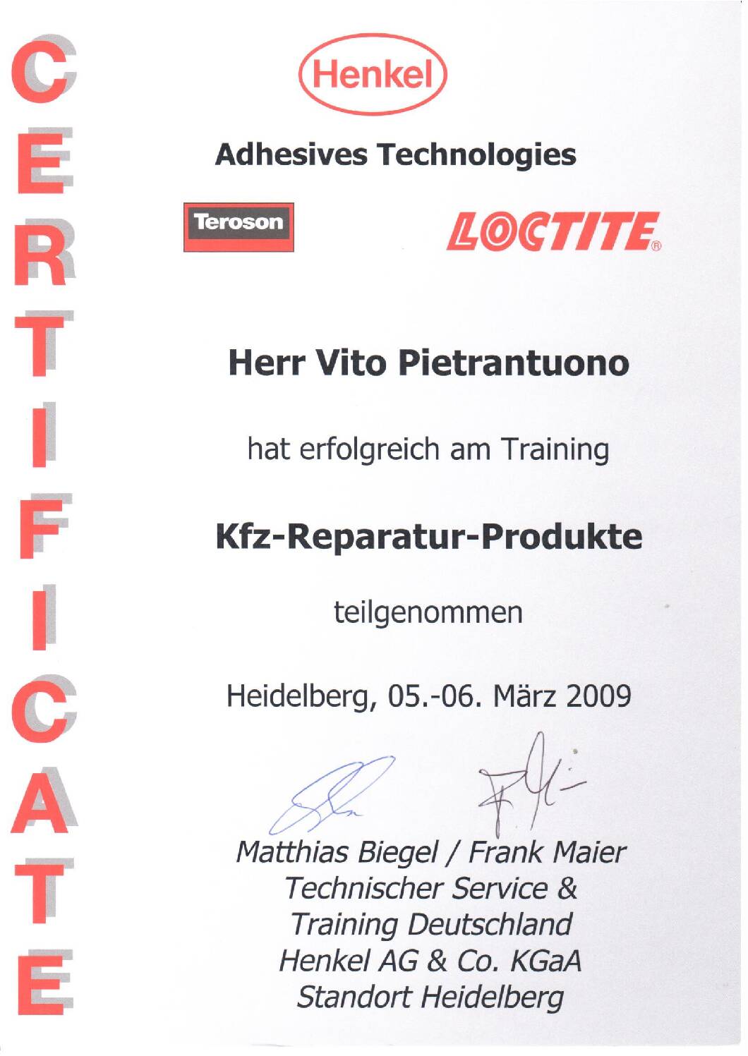Vorschau: Schulung KFZ Reparatur Produkte 6.3.09