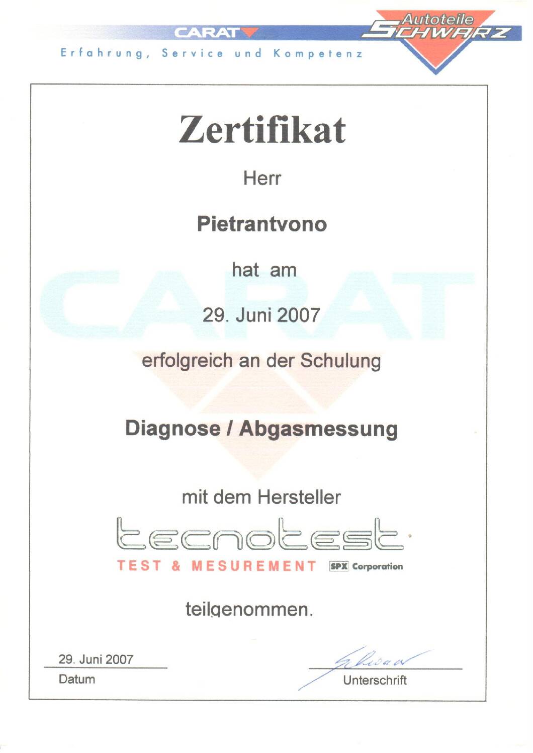 Vorschau: Seminar Diagnose Abgasmessung 29.6.07