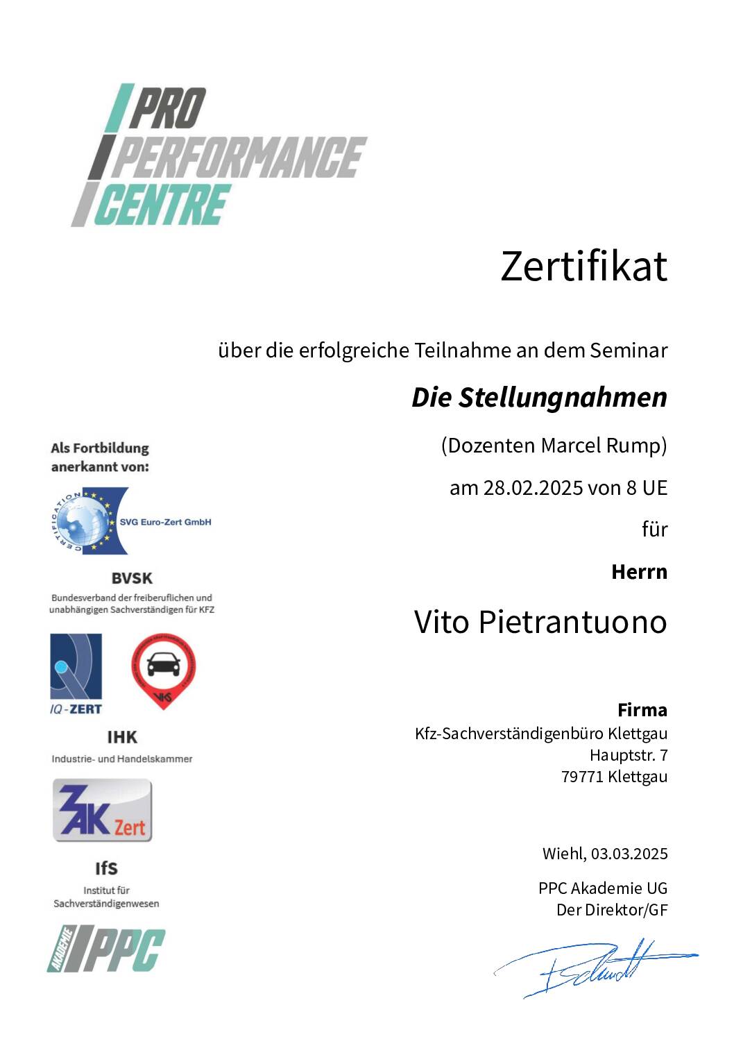 Vorschau: Zertifikat Stellungnahme 28.2.25