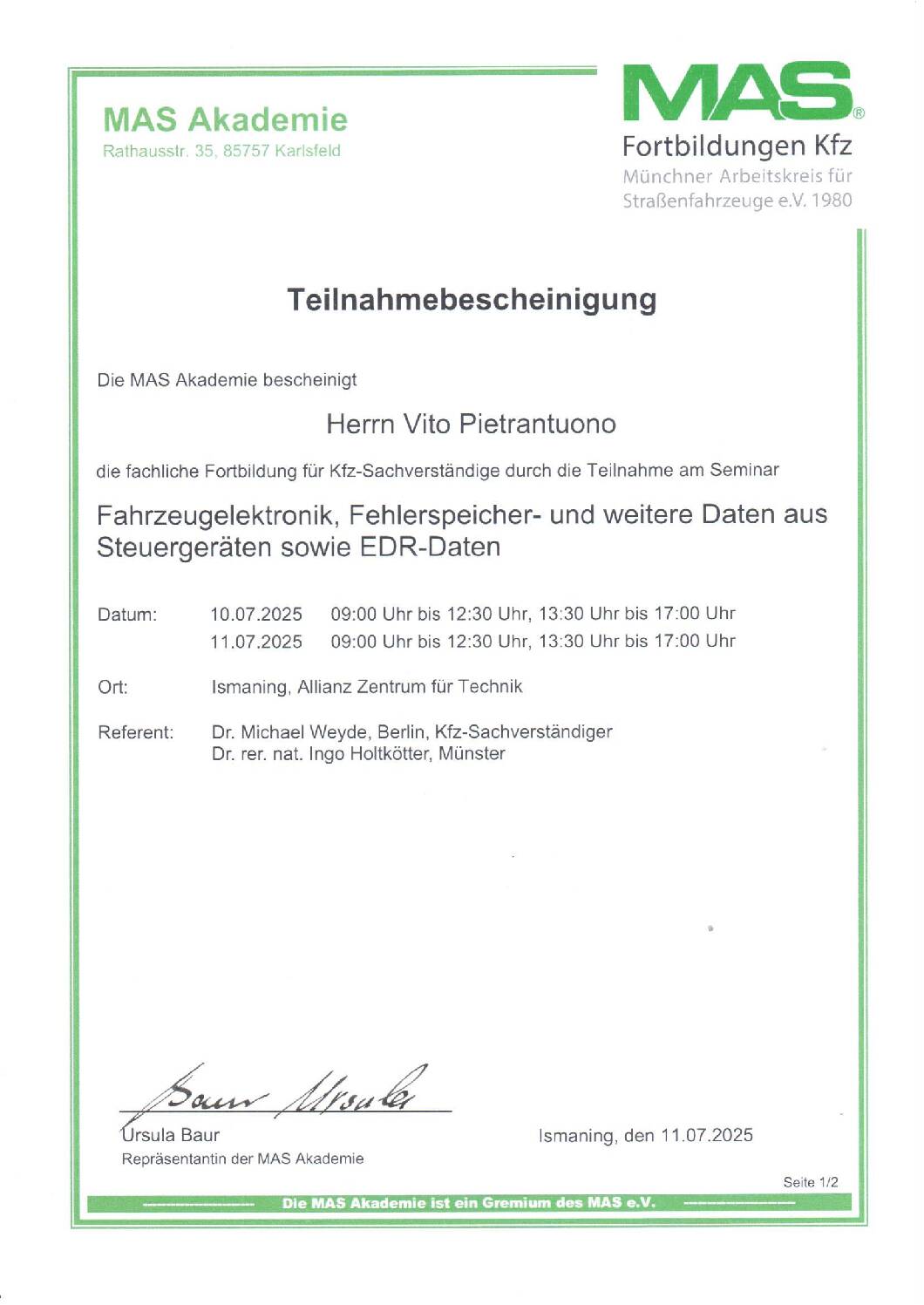 Vorschau: Fahrzeugelektonik EDR Daten 10.7.25